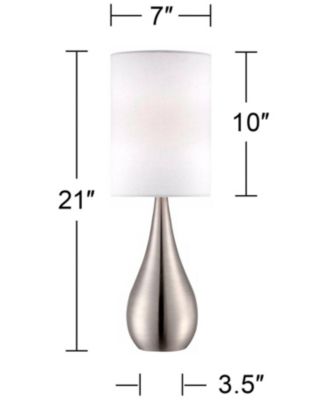 Modern Accent Table Lamp 21" High Brushed Nickel Metal Teardrop White Cylinder Shade for Bedroom Living Room House Bedside Nightstand