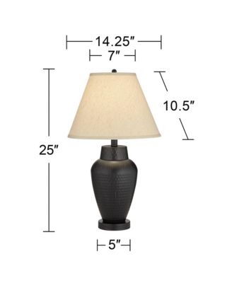 Auburn Rustic Farmhouse Table Lamp 25" High Bronze Hammered Natural Linen Empire Shade for Bedroom Living Room Bedside Nightstand Office