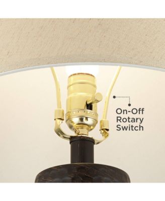 Auburn Rustic Farmhouse Table Lamp 25" High Bronze Hammered Natural Linen Empire Shade for Bedroom Living Room Bedside Nightstand Office