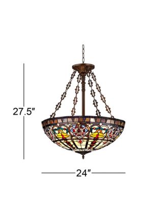 Bronze 5-Light 24" Wide Tiffany Style Stained Glass Bowl Ornamental Fixture Pendant Chandelier