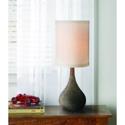 Chalane Rustic Table Lamp 31 1/4" Tall Antique Bronze Hammered Gourd Natural Linen Cylinder Shade for Bedroom Living Room Bedside Office