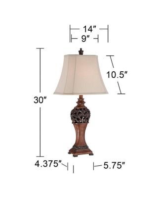 Exeter Traditional Table Lamps 30" Tall Set of 2 Bronze Wood Carved Leaf Cream Rectangular Bell Shade for Bedroom Living Room Bedside