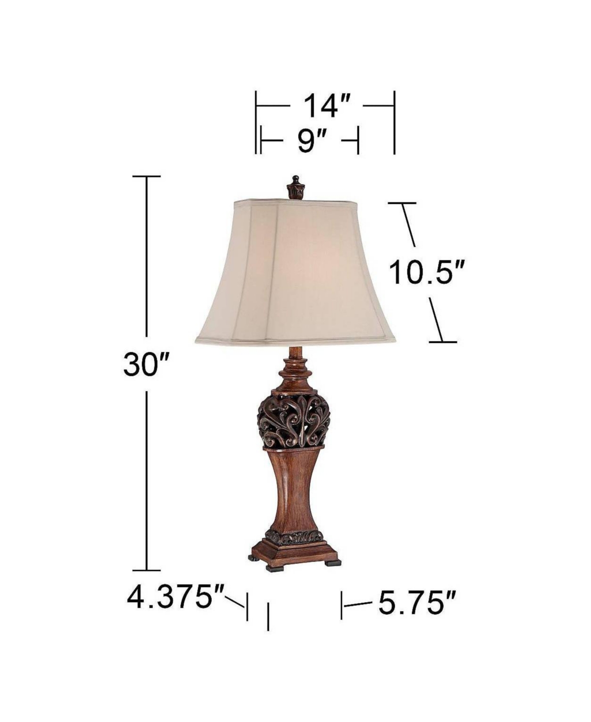 Exeter Traditional Style Table Lamps Tall Full Size Set of 2 Bronze Wood Carved Leaf Creme Rectangular Bell Shade Decor for Living Room Bedroom Ho