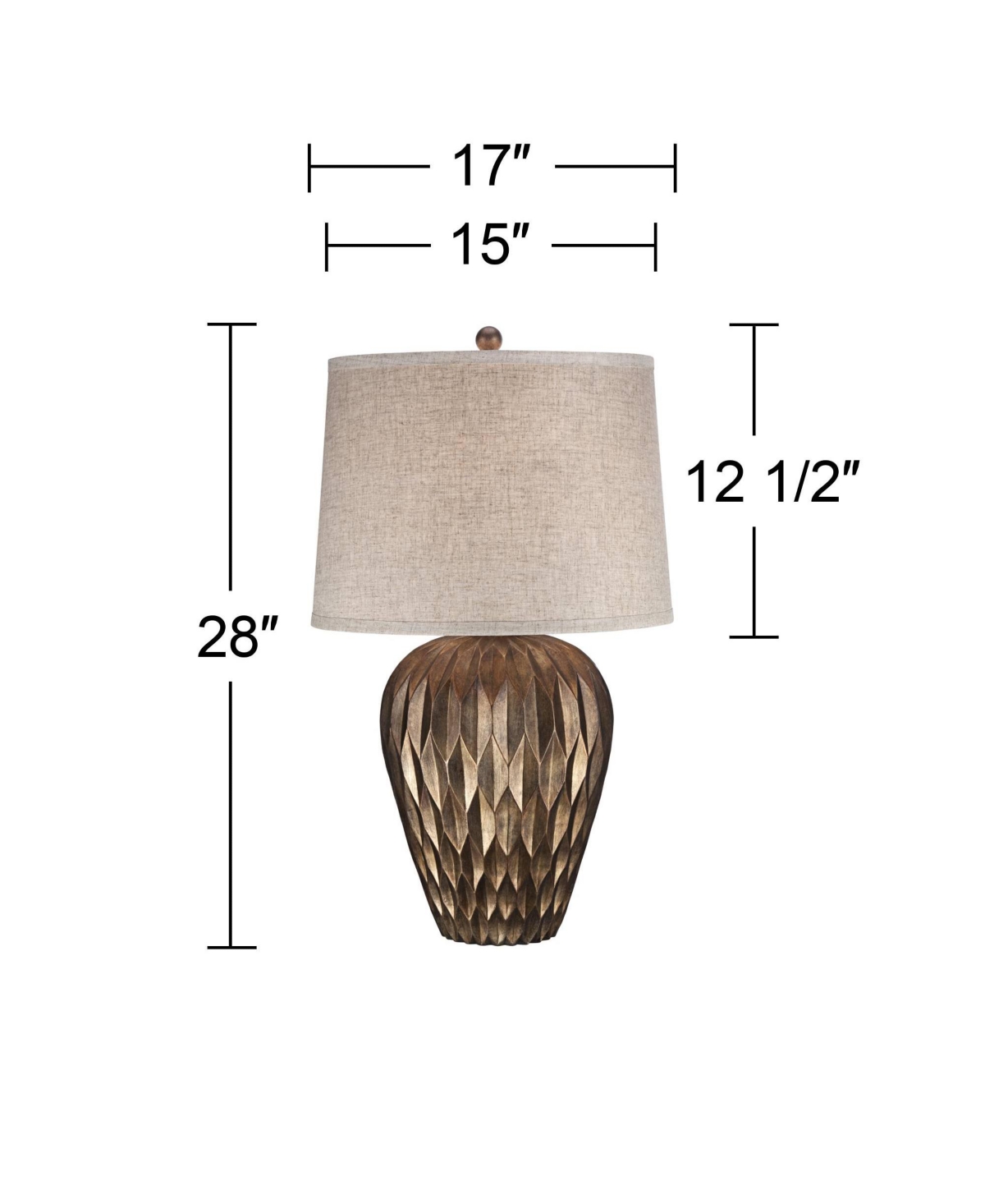 Bulkhead Modern Table Lamp Tall Warm BronzeGeometric Textured Urn Tapered Fabric Drum Shade for Bedroom Living Room House Home Bedside Nigh