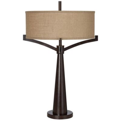 Tremont Industrial Table Lamp 31 1/2" Tall Bronze Metal Burlap Fabric Drum Shade for Bedroom Living Room Bedside Nightstand Office