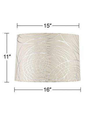 Cream with Silver Circles Medium Drum Lamp Shade 15" Top x 16" Bottom x 11" High (Spider) Replacement with Harp and Finial