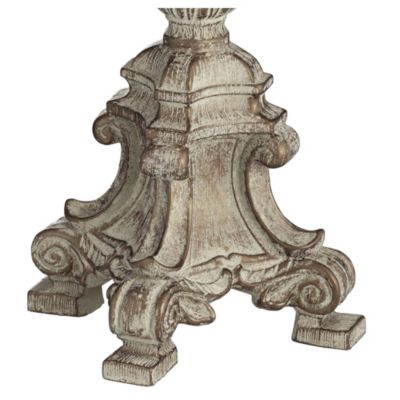 Duval Traditional Table Lamp 34" Tall Distressed Antique White Candlestick Crystal Beige Fabric Bell Shade for Bedroom Living Room Home