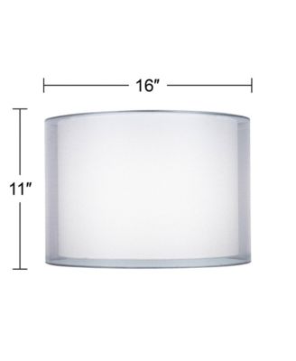 Silver and White Double Sheer Medium Drum Lamp Shade 16" Top x 16" Bottom x 11" High (Spider) Replacement with Harp and Finial