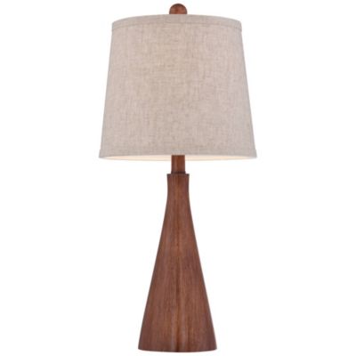 Fraiser Modern Accent Table Lamp 23 1/2" High Brown Faux Wood Oatmeal Drum Shade for Bedroom Living Room Bedside Nightstand Office Kids