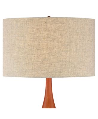 Rocco Mid Century Modern Table Lamp 30" Tall White Wave Geometric Ceramic Oak Wooden Neck Tan Fabric Drum Shade for Living Room Bedroom House Bedside Nightstand Home Office - 360 Lighting