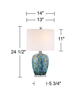 Devan Cottage Table Lamp with Nightlight 24.5" High Ceramic Blue Acrylic Vine Handcrafted Oval Fabric Shade Decor for Living Room Bedroom House Bedside Nightstand Home Office - 360 Lighting