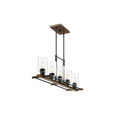Ranger Dust Bronze Wood Linear Pendant Chandelier 36 3/4" Wide Rustic Clear Glass 5-Light Fixture for Dining Room Kitchen Island