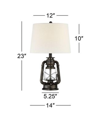 Murphy Industrial Rustic Accent Table Lamp 23" High Weathered Bronze Miner Lantern Oatmeal Fabric Shade for Bedroom Living Room