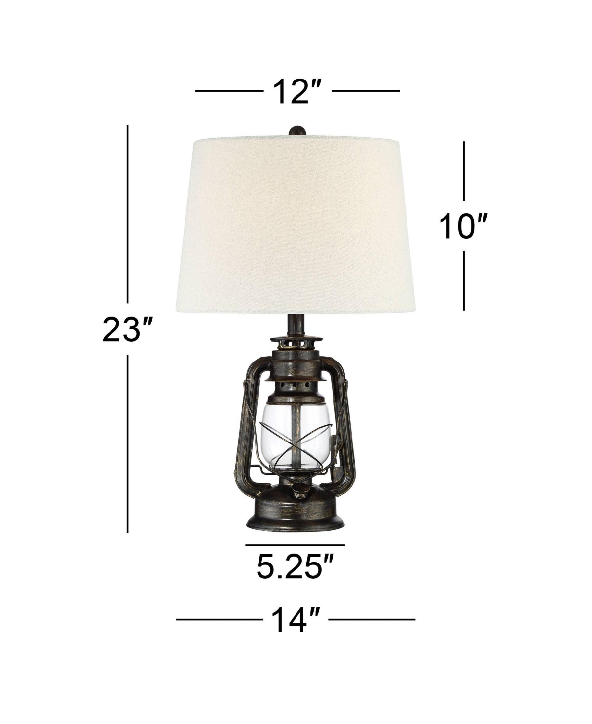 Murphy Industrial Rustic Accent Table Lamp Miner Lantern High Weathered Bronze Metal Clear Glass Oatmeal Fabric Drum Shade Decor for Living Room B