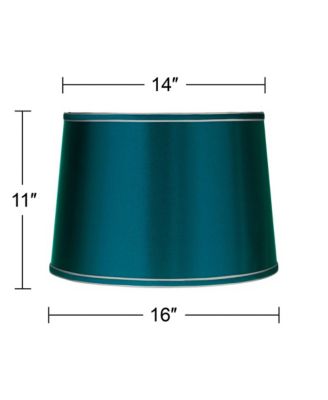 Sydnee Satin Teal Blue Medium Drum Lamp Shade 14" Top x 16" Bottom x 11" High (Spider) Replacement with Harp and Finial