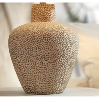 Bentley Rustic Farmhouse Table Lamp 29" Tall Brown Leaf Textured Hammered Pot Off White Empire Shade for Bedroom Living Room House Home