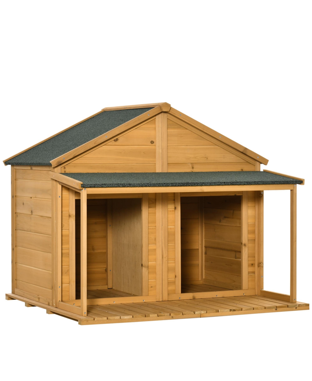 Outdoor Wooden Dog House for 2 Medium or Small Dogs with Porch - Yellow