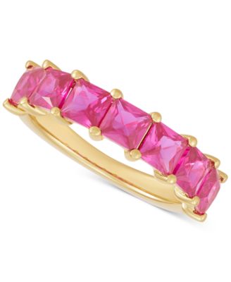 Macy's - Lab-Grown Ruby Princess-Cut Seven Stone Band (2-7/8 ct. t.w.) in 14k Gold-Plated Sterling Silver