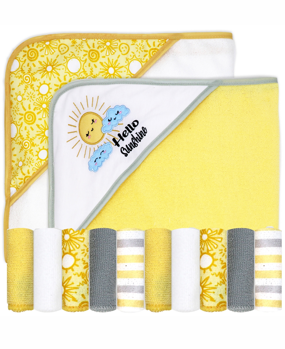 Buba Baby Boys and Girls 2 Pack Embroidered Hooded Bath Towel and Wash Cloth Set