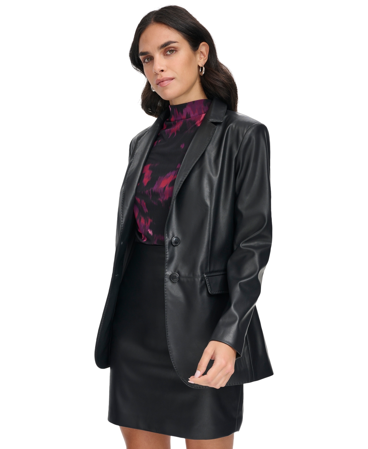 Calvin Klein Women's Two-Button Faux-Leather Blazer