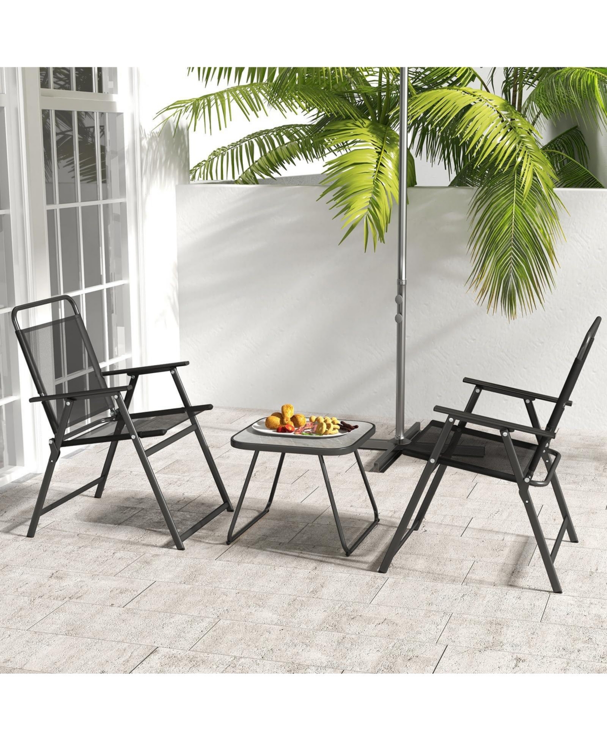 Sugift 3 Pieces Patio Folding Conversation Chairs and Table