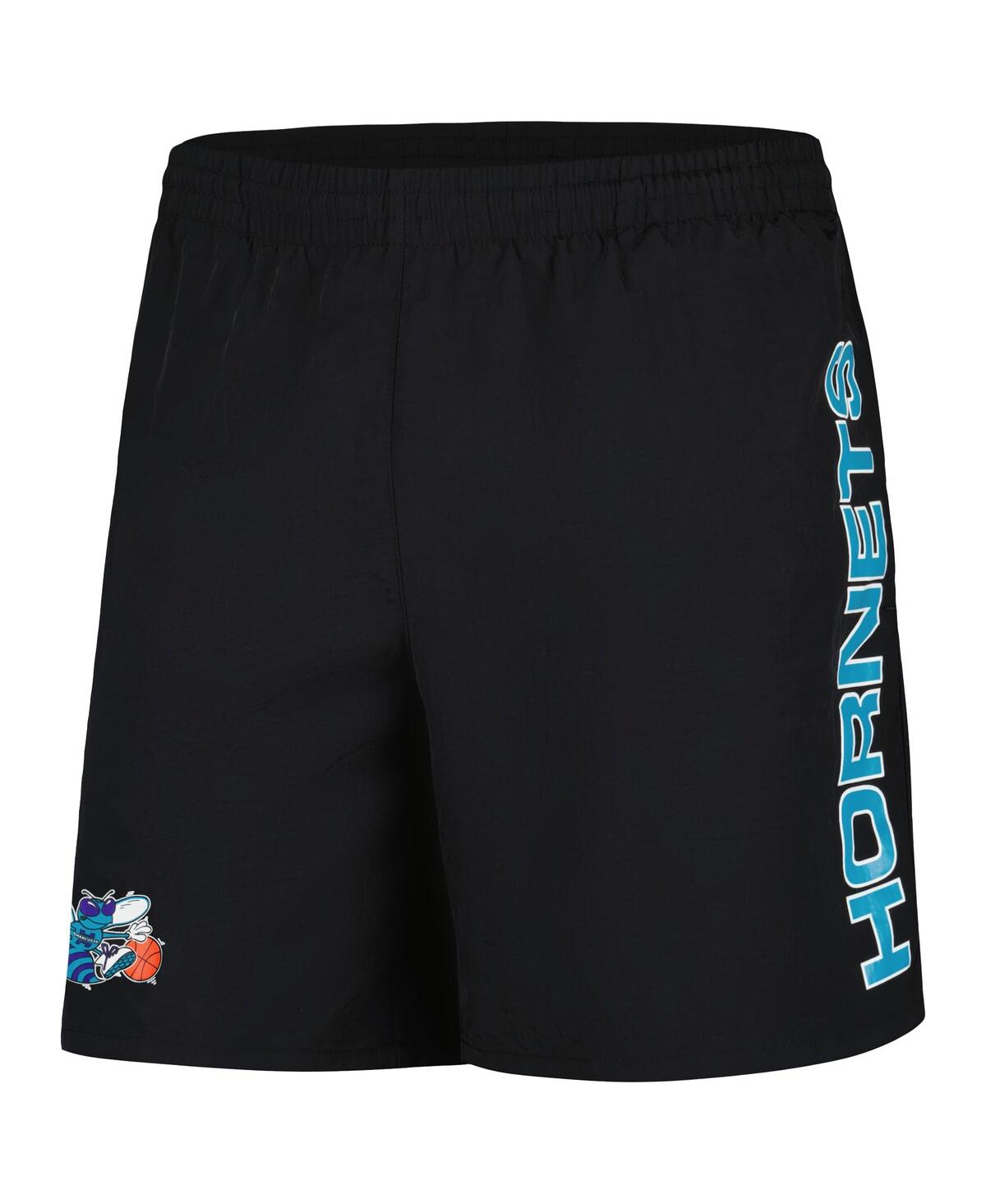 Mitchell & Ness Men'sCharlotte Hornets Hardwood Classics 1989-2002 Throwback Logo Heritage Shorts - Black