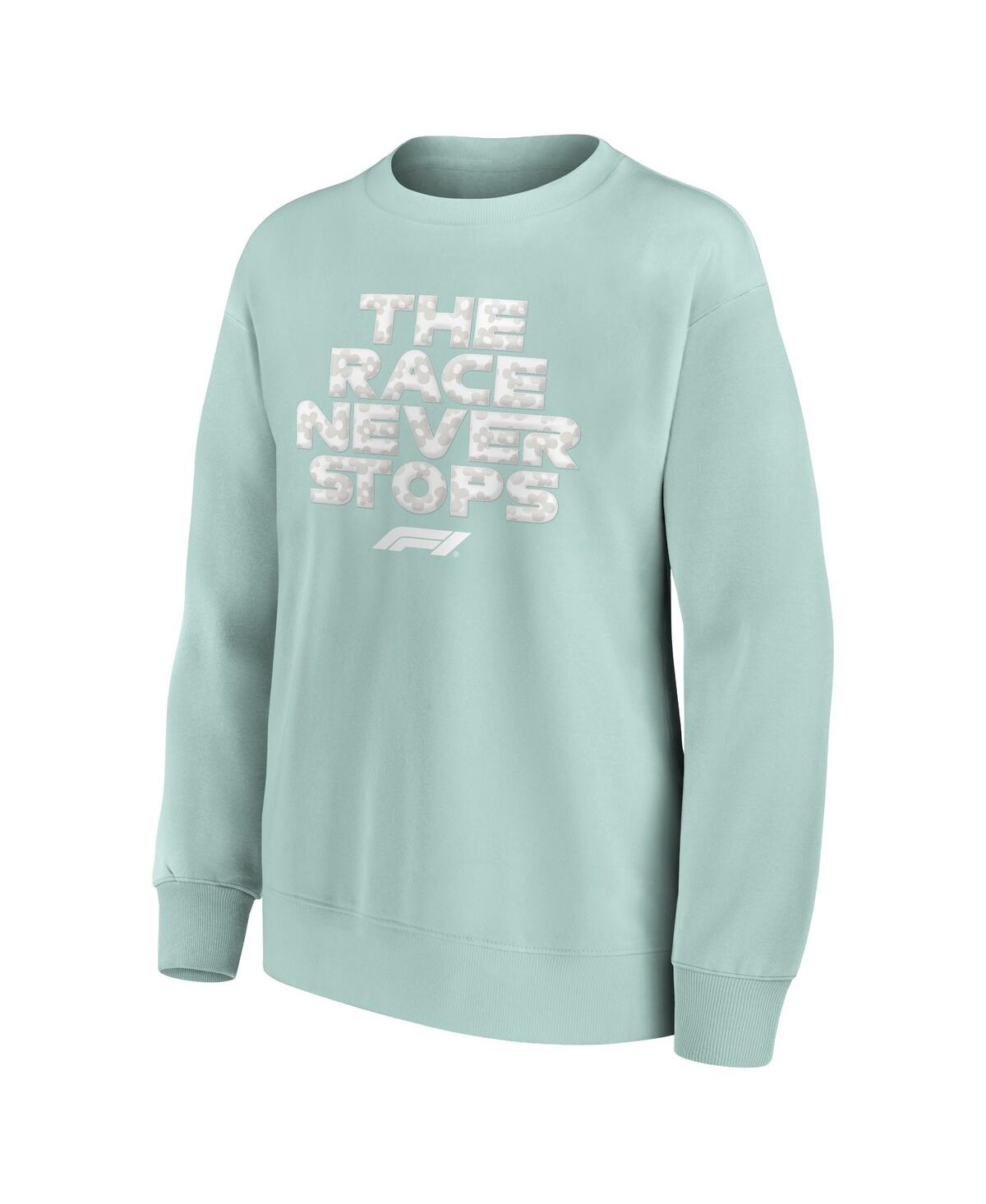 FANATICS WOMEN'S GREEN FORMULA 1 MERCHANDISE FLORAL SLOGAN FLEECE PULLOVER SWEATSHIRT 