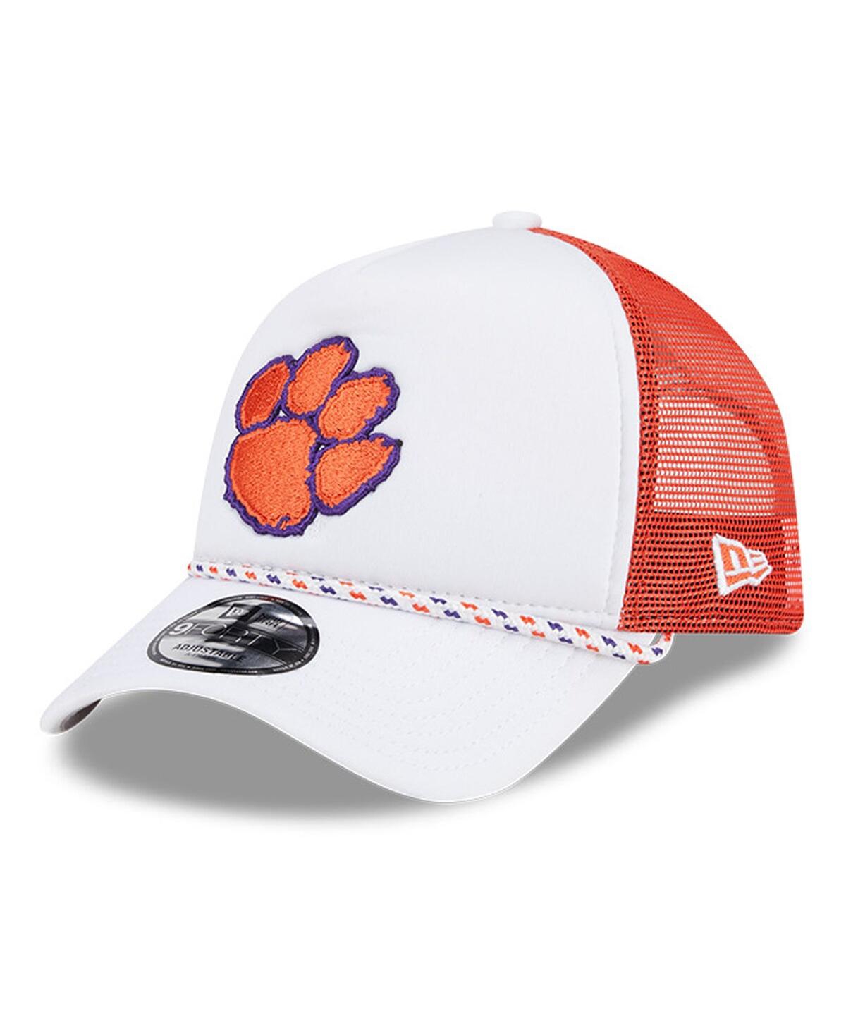NEW ERA MEN'S WHITE/ORANGE CLEMSON TIGERS COURT SPORT FOAM A-FRAME 9FORTY ADJUSTABLE TRUCKER HAT 
