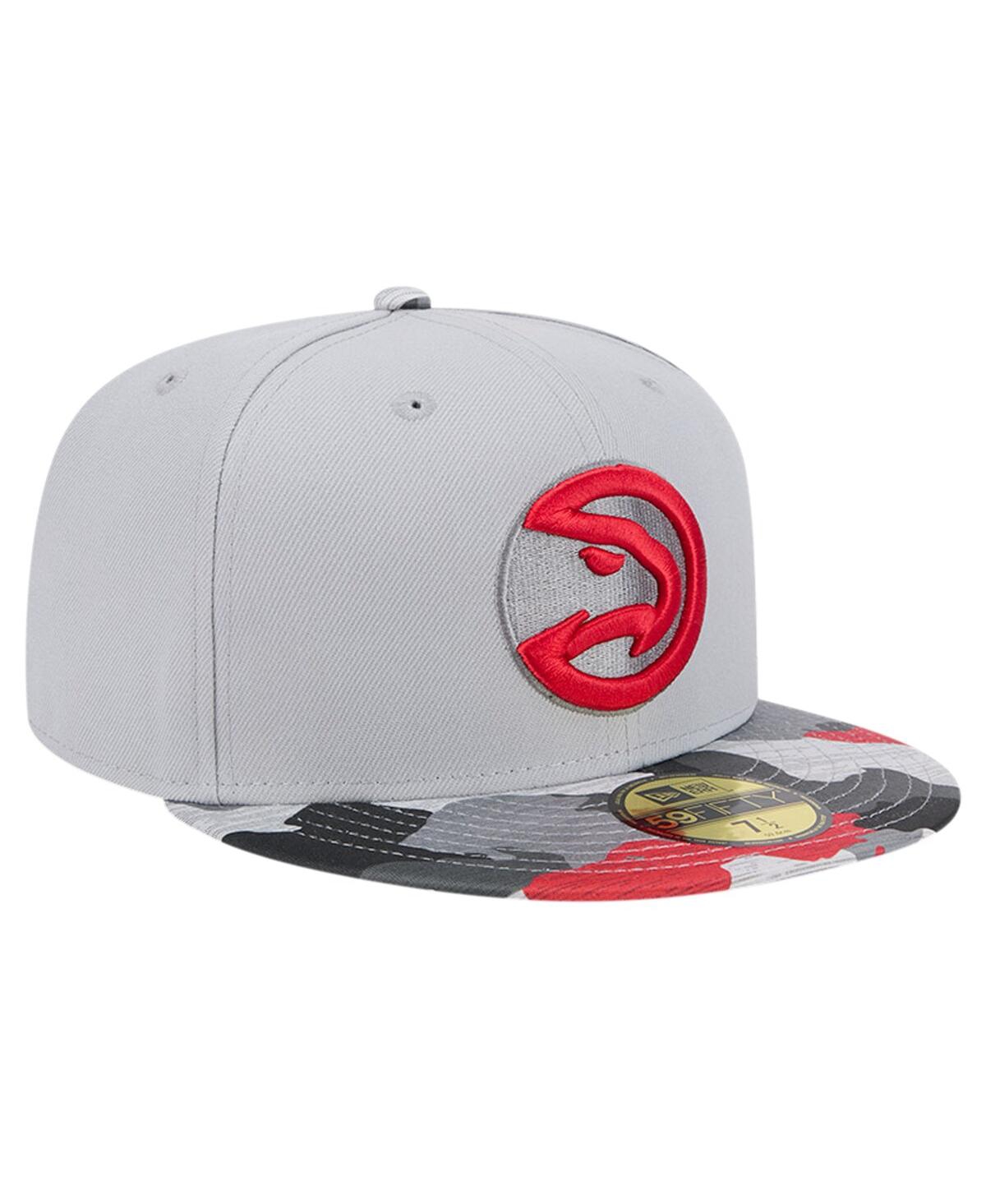 New Era Men's Gray Atlanta Hawks Active Color Camo Visor 59fifty Fitted Hat In Gray Camo