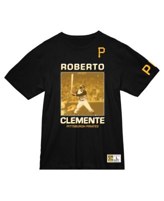 Men's Roberto Clemente Black Pittsburgh Pirates Cooperstown Collection Heavyweight Premium Player Vintage-like Logo T-Shirt