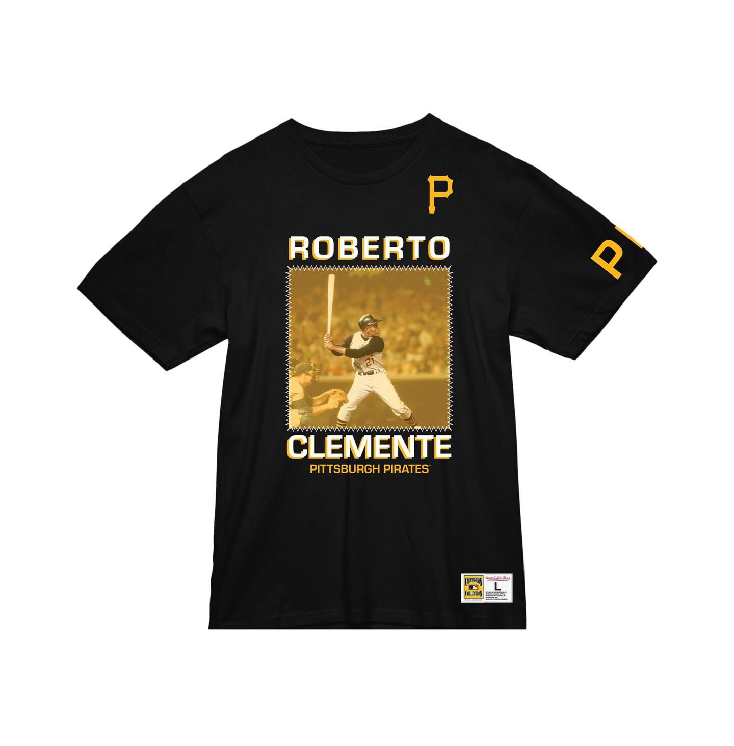 Мужская футболка Mitchell & Ness Roberto Clemente Black Pittsburgh Pirates Cooperstown Collection Heavyweight Premium Player Vintage-like Logo — фото 3