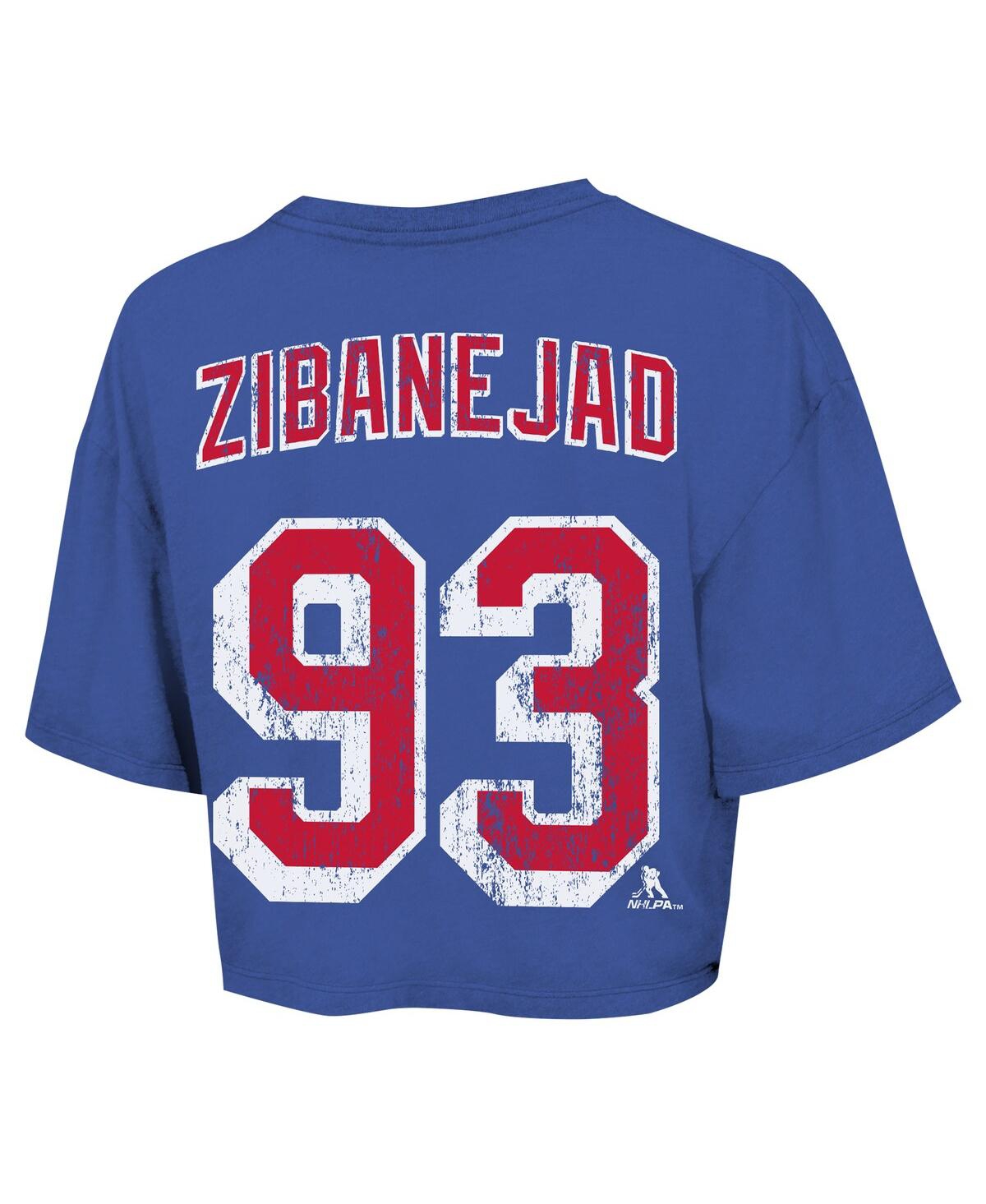 Majestic Threads Women's Mika ZibanejadNew York Rangers Behind the Net Boxy Name Number Cropped T-Shirt - Royal