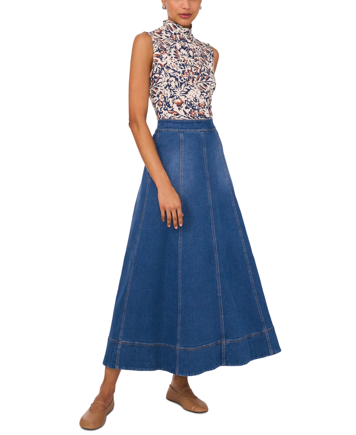 1.state Natural Nightlife Womens Maxi Back Zipper Denim Skirt In Navy Yard