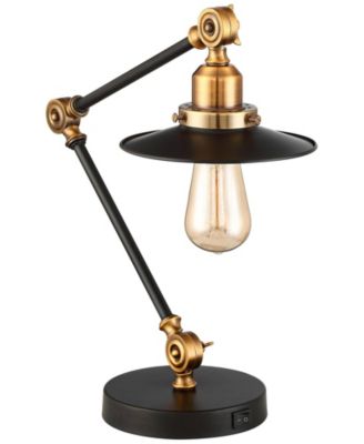 Taurus Industrial Rustic Desk Lamp 20" High Black Gold with USB Charging Port Adjustable for Bedroom Living Room Bedside Nightstand House