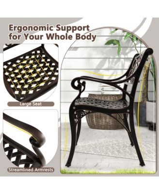Cast Aluminum Patio Chairs Outdoor Dining with Armrests & Curved Seats
