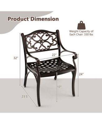 Cast Aluminum Patio Chairs Outdoor Dining with Armrests & Curved Seats