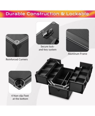 14"x8"x10" Lockable ABS Aluminum Cosmetic Makeup Case Box Train Black