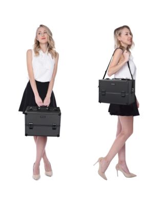 14"x8"x10" Lockable ABS Aluminum Cosmetic Makeup Case Box Train Black