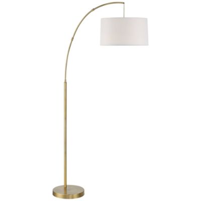 Cora Modern Arc Floor Lamp Standing 72" Tall Brass Metal White Linen Drum Shade Decor for Living Room Reading Bedroom Office House Home