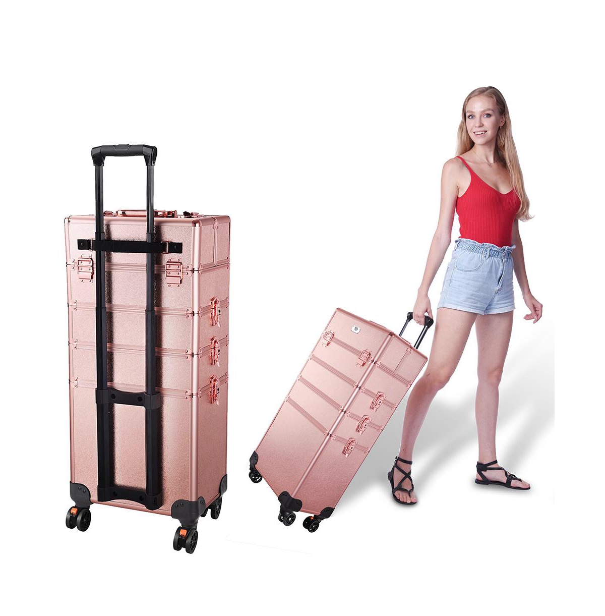 Byootique Rose Gold 4in1 Rolling Makeup Train Case Makeup Artist Cosmetic Organizer
