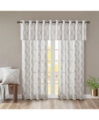 Madison Park Saratoga Fretwork Print Grommet Top Window Valance for Bedroom, 18 inch valances for windows for Living Room, Width 50 length 18 inches, Blue/White curtain with valance