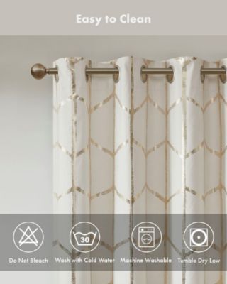 Raina Total Blackout Metallic Print Grommet Top Curtain Single Panel, 50"W x 63"L