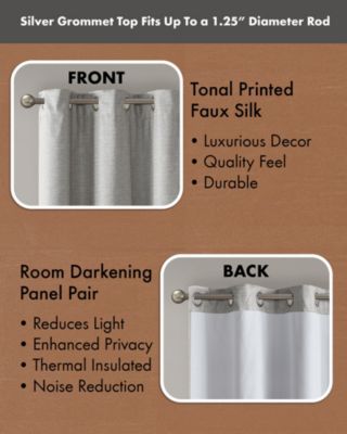 Como Tonal Printed Faux Silk Room Darkening Curtain for Bedroom, Grommet Top Design Panels Pair for Living Room, Width 42 length 95 inches 2 panels set, Ivory Window Panel