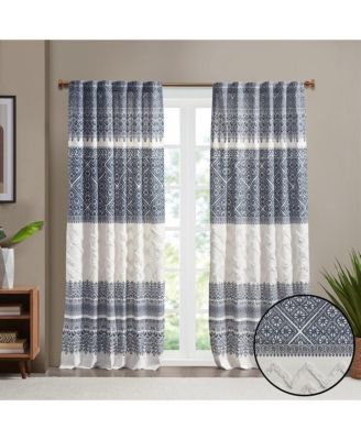 Mila Cotton Curtain Panel with Chenille Detail and Lining, 50"W x 84"L