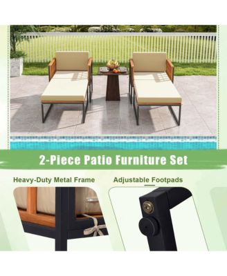 1 PCS Outdoor Furniture Set Patio Acacia Wood Armchair with Long Ottoman Cozy Seat