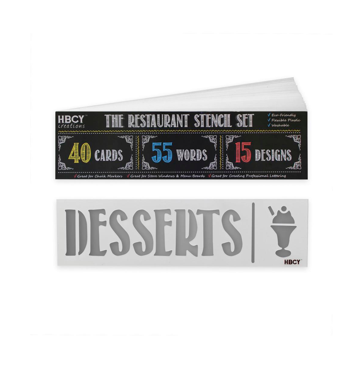 Restaurant Stencil Set - Great For All Chalkboards, Whiteboards, Glass Windows And Displays! - White