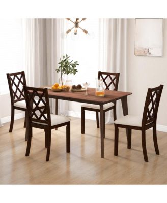 Set of 4 Dining Chairs Wood Kitchen Side Chair with Inclined Backrest Cherry