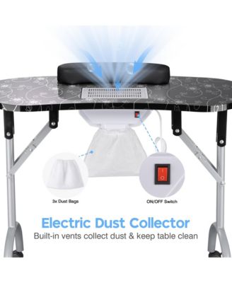 Folding Manicure Nail Table 2in1 Rolling Makeup Train Case Kit Manicure Cosmetic Trolley Travel Organizer Nail Case, Black