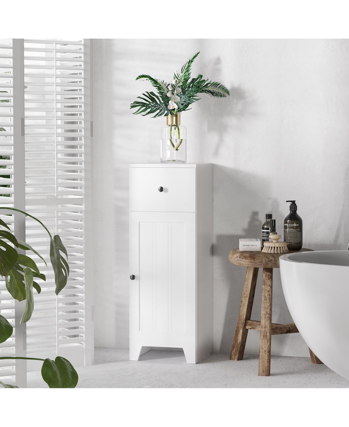 Kleankin Short Bathroom Storage Cabinet, Cabinet Organizer with 1 Drawer and Adjustable Shelf for Living Room,- White