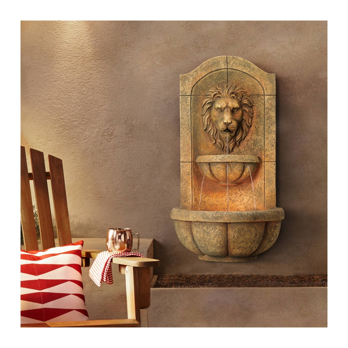 Lion Head Roman Outdoor Wall Water Fountain 29 1/2